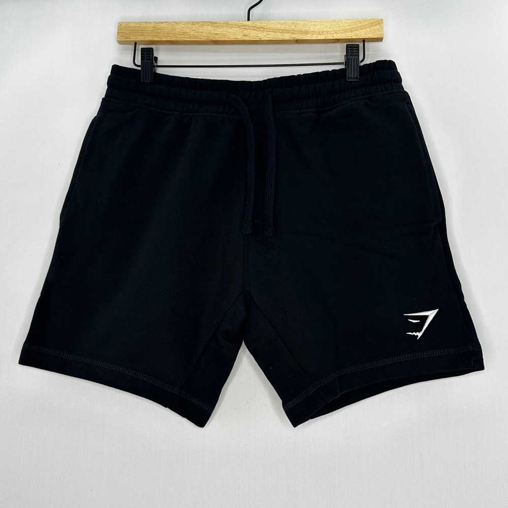 Gymshark Men's Durable Slim Fit Crest 7 Inch Shorts Black Small Embroidered Logo